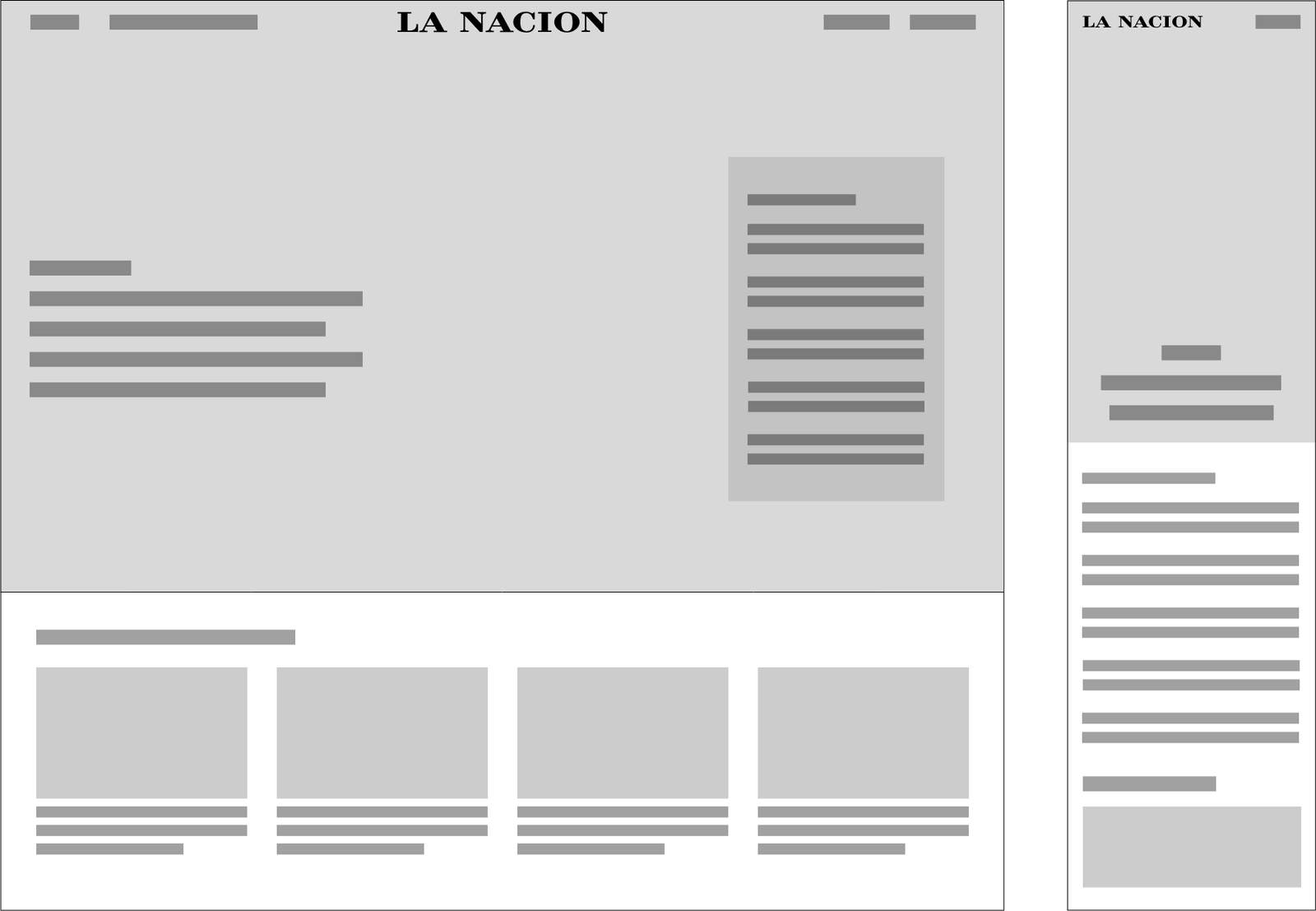 Wiframe de home bomba con notas destacadas